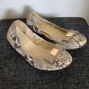Cole Haan Leather Taupe Snake Bow Ballet Flats